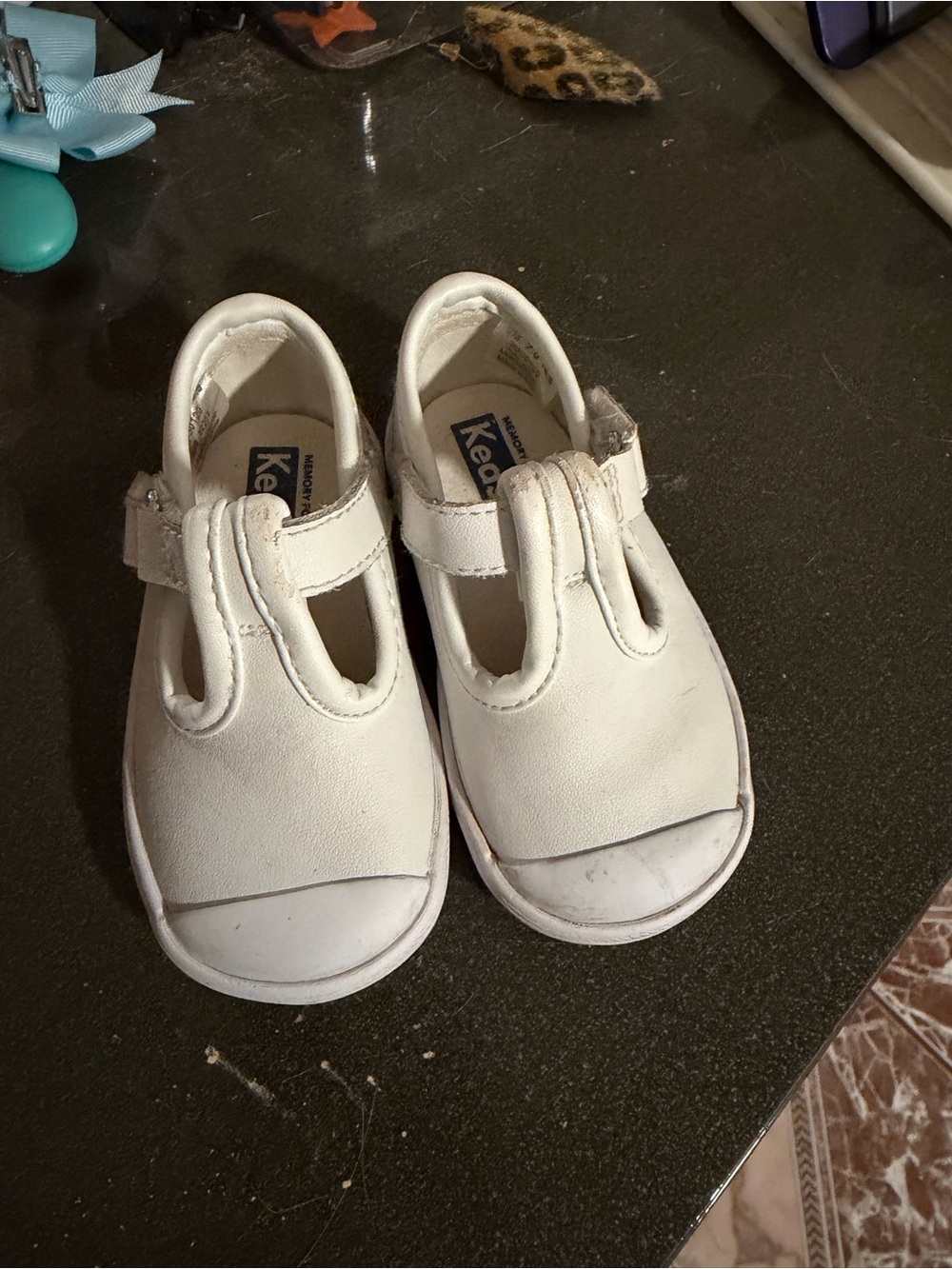 Keds White Toddler T-Strap Leather Sandals